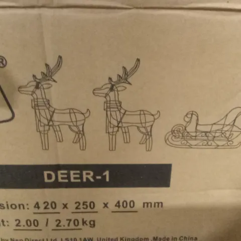 BOXED NEO 3 PIECE REINDEER AND SLEIGH DISPLAY SET