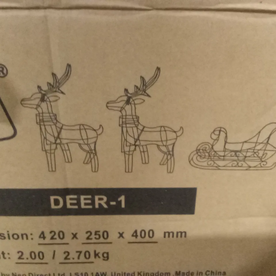 BOXED NEO 3 PIECE REINDEER AND SLEIGH DISPLAY SET