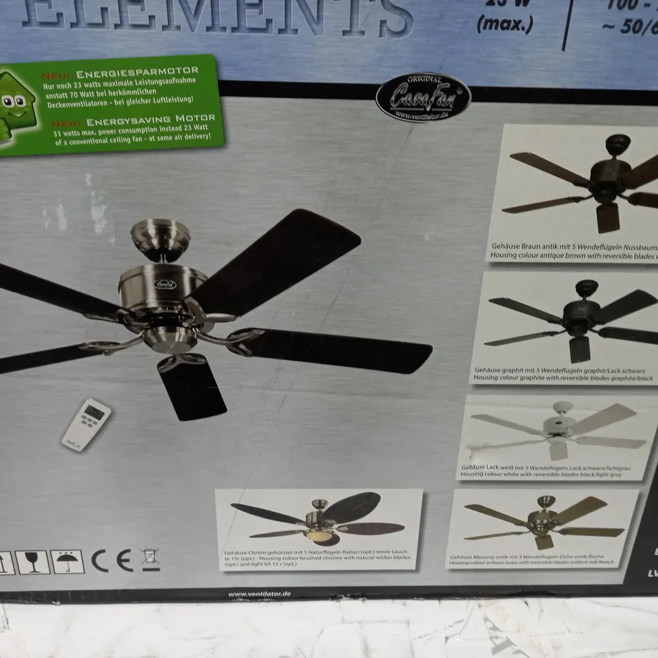 BOXED CASAFAN CLASSIC ROYALL 5-BLADE CEILING FAN IN BRUSHED CHROME AND BEECH WOOD
