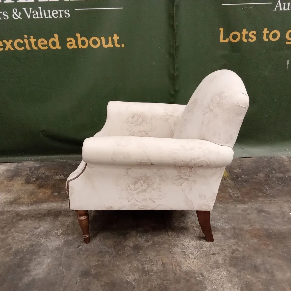 DESIGNER FLORAL PATTERN FABRIC UPHOLSTERED ACCENT CHAIR