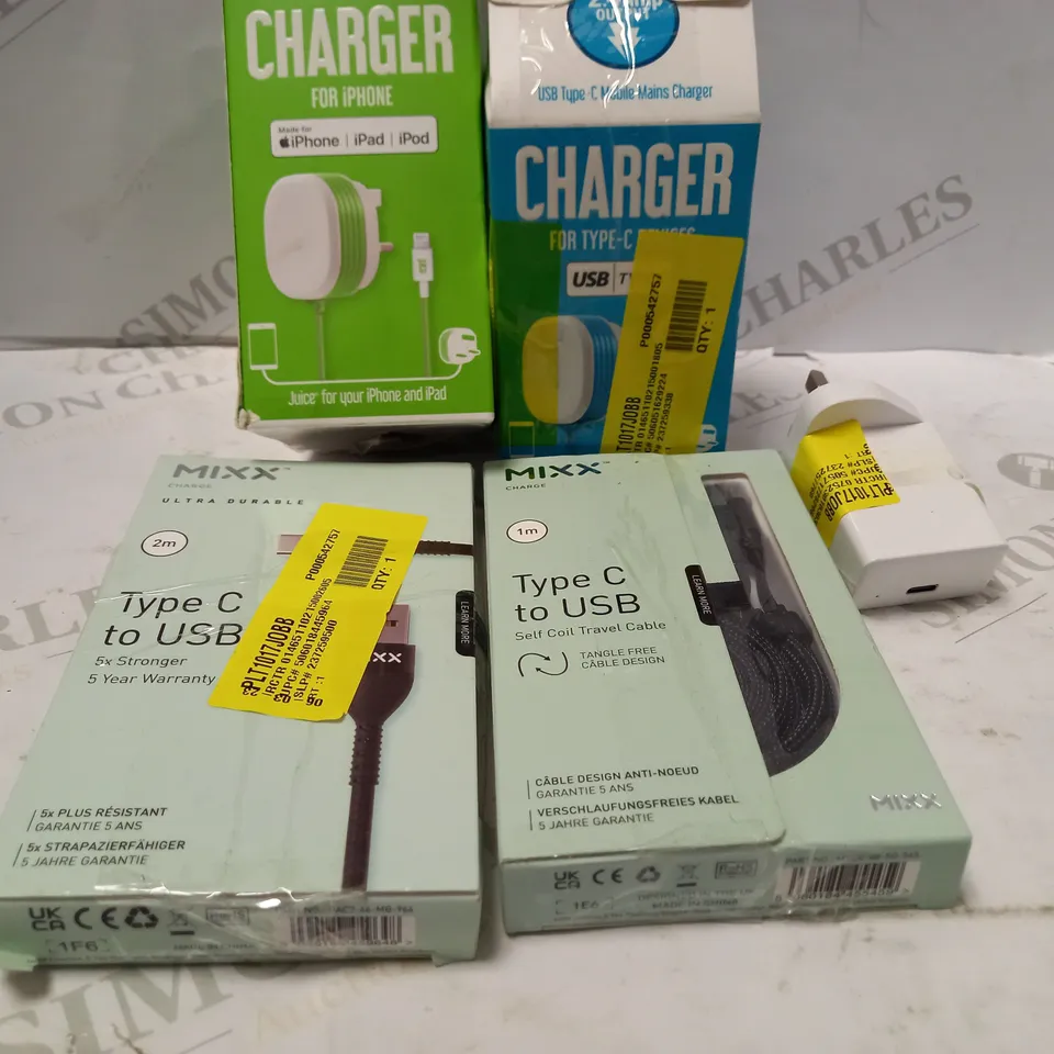 LOT OF FIVE TO INCLUDE MIXX TYPE C TO USB CABLES , ETC