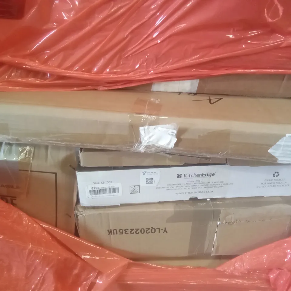 PALLET OF ASSORTED ITEMS INCLUDING HAND MIXER, 2 TIER CHROME SHOE RACK, PEPE, HOMIDEC, KITCHENEDGE