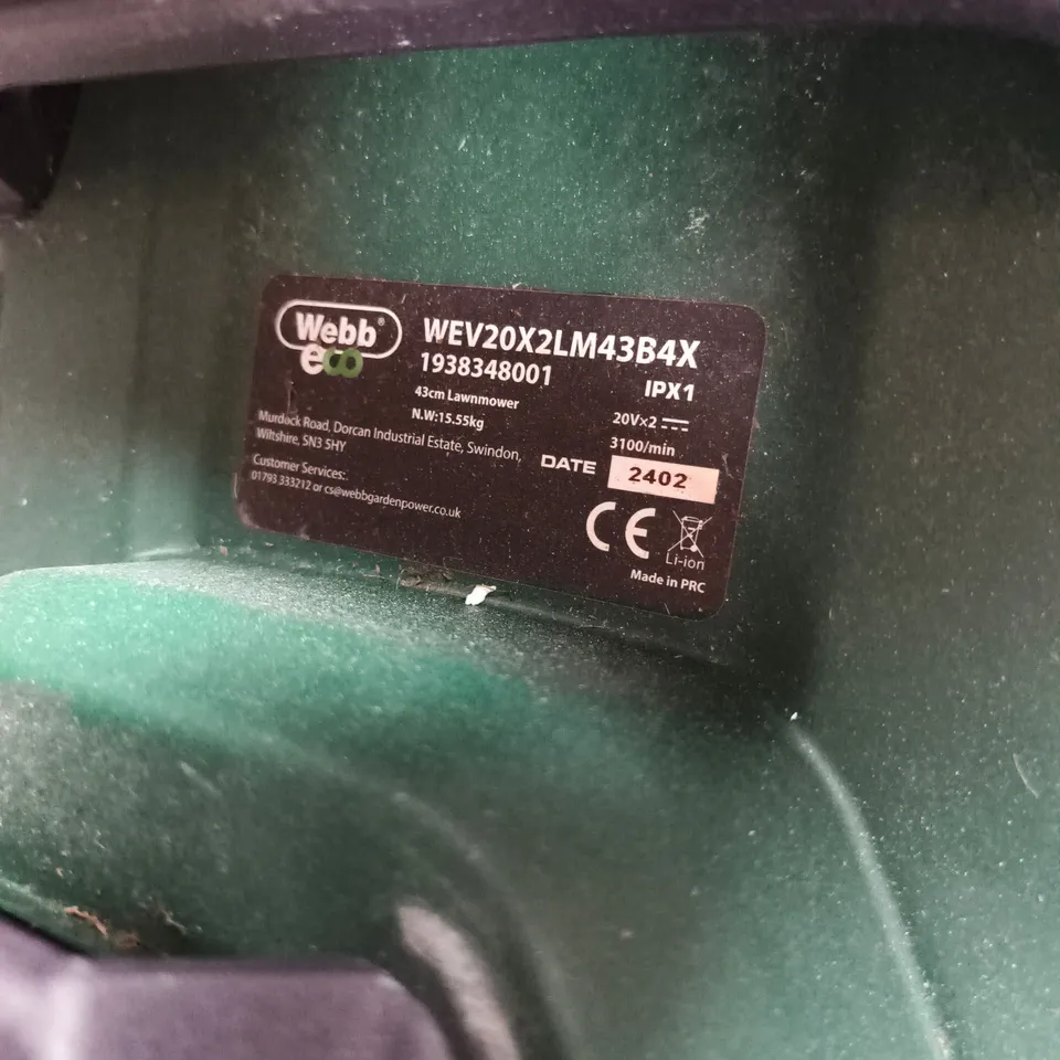 WEBB ECO 43CM LAWN MOWER – WEV20X2LM43B4X - 20V