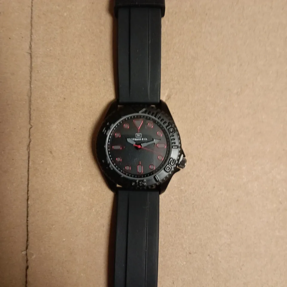 BOXED ZIHLMANN & CO BLACK DIAL SPORT WATCH WITH BLACK SILICONE STRAP