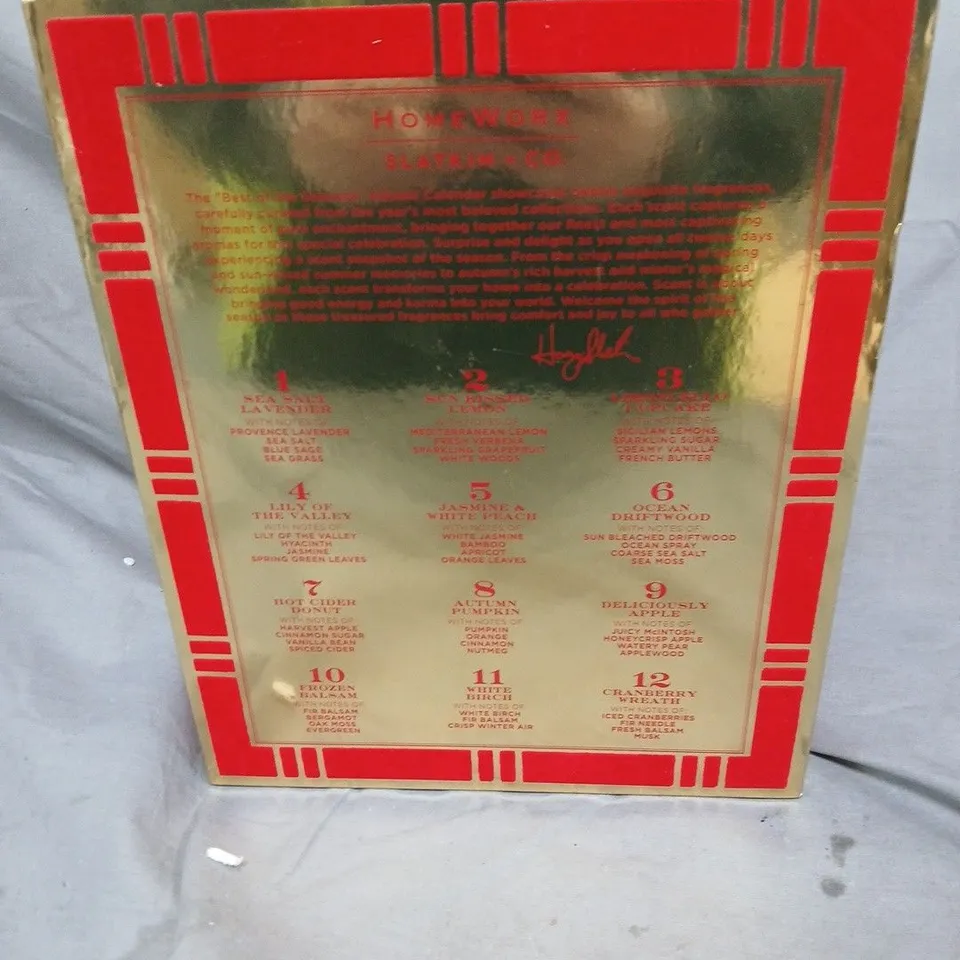 HOMEWORKS SLATKIN & CO THE BEST OF THE SEASONS ADVENT CALENDAR – RED & GOLD BOX (12 SCENTED CANDLES)