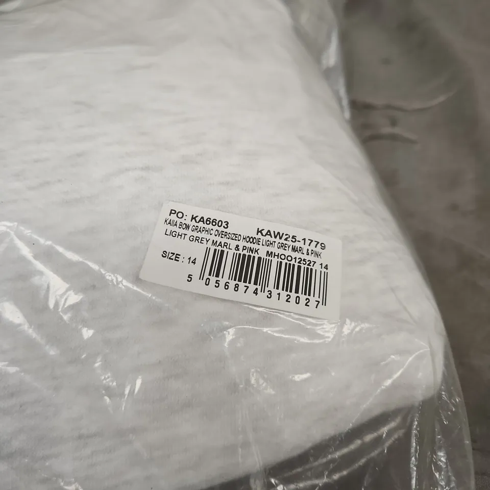 KAIIA BOW GRAPHIC OVERSIZED HOODIE LIGHT GREY/MARL/PINK UK 14 BAGGED WITH TAGS