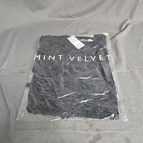 MINT VELVET COTTON FRILL TSHIRT IN BLACK SIZE L