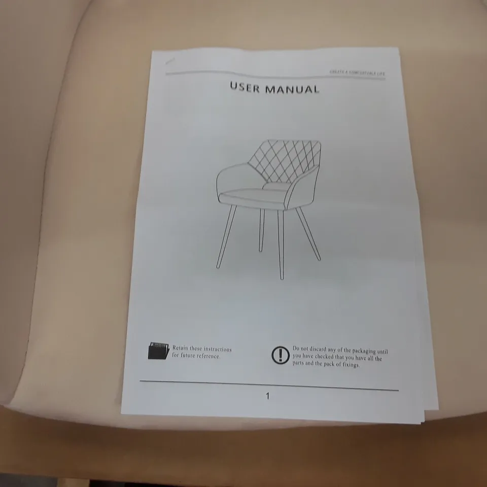 BOXED SET OF 2 UPHOLSTERED FABRIC DINING CHAIRS - CREAM (1 BOX)