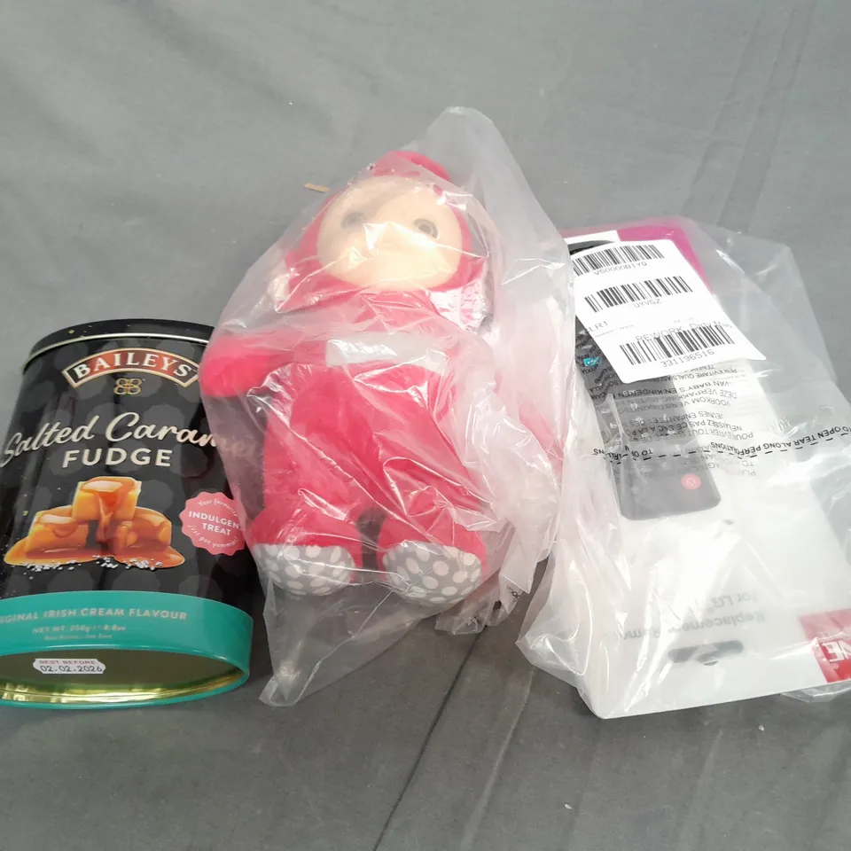 LARGE BOX OF ASSORTED ITEMS TO INCLIDE FOOD ITEMS, REMOTE CONTROL AND TEDDIES - COLLECTION ONLY 