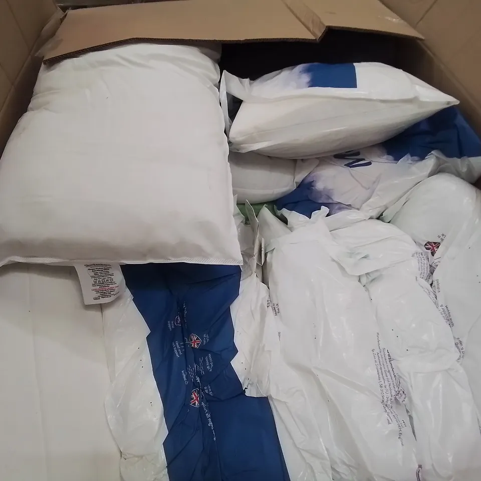 TWO LARGE BOXES OF ASSORTED PILLOWS AND WEIGHTED