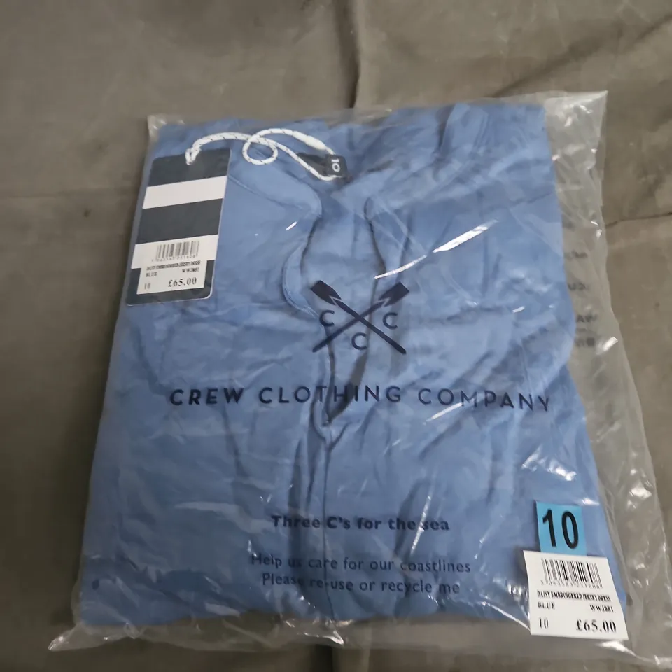 CREW CLOTHING DAISY EMBROIDERED JERSEY DRESS – BLUE – UK 10 