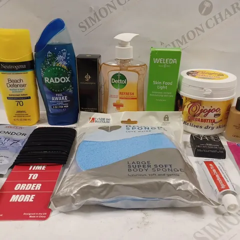 BOX OF APPROX 10 ASSORTED BEAUTY PRODUCTS TO INCLUDE RADOX SHOWER GEL/SHAMPOO, WELEDA MOISTURISING SKINCARE, NARS BLUSH #ORGASM, ETC