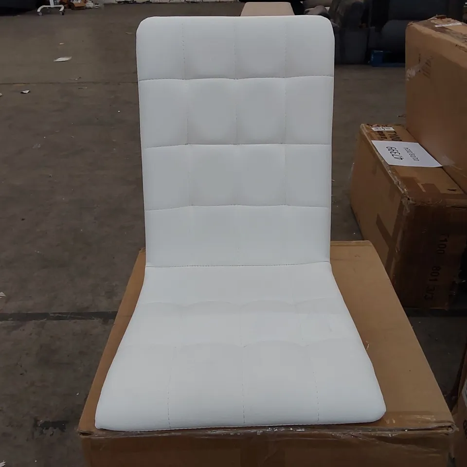 BOXED SET OF 2 DESIGNER WHITE FAUX LEATHER DINING CHAIRS (1 BOX)