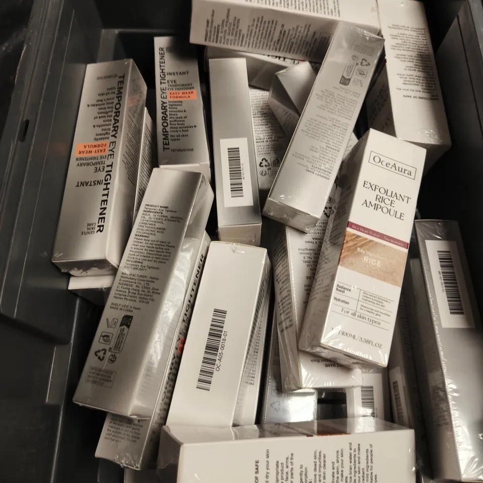 APPROXIMATEY 20 ASSORTED HEALTH AND BEAUTY PRODUCTS TO INCLUDE - TEMPORARY EYE TIGHTENER - EXFOLIANT RICE AMPOULE - ETC