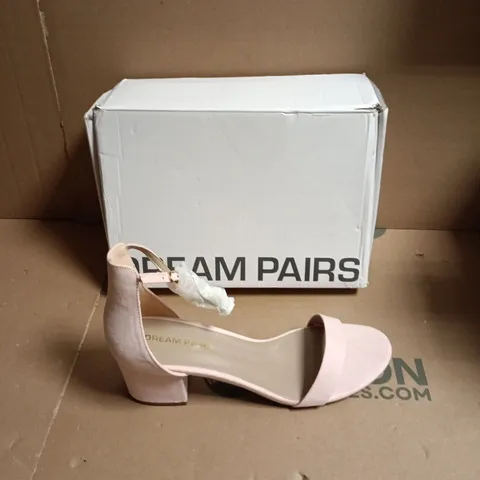DREAM PAIRS WOMEN'S NUDE PINK SUEDE SANDALS WITH ANKLE STRAP – OPEN TOE, BLOCK HEEL - UK SIZE 10 