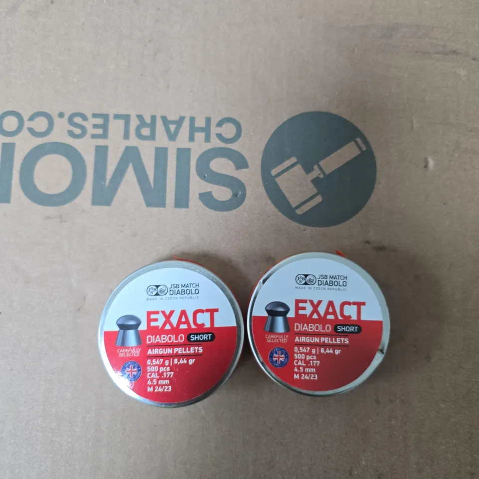 JSB EXACT DIABOLO SHORT AIRGUN PELLETS .177 (4.5MM), 500 PCS PER TIN – SET OF 2 TINS RRP £29.98