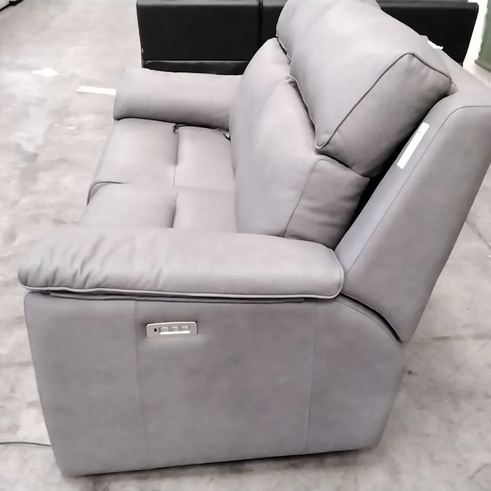 QUALITY BRITISH DESIGNER G PLAN MANUFACTURED ELLIS SMALL SOFA ELECTRIC RECLINER DBL  - TEXAS CHARCOAL LEATHER