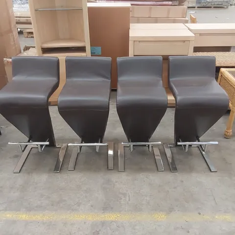 SET OF 4 DESIGNER Z-SHAPED FAUX LEATHER BAR STOOLS WITH FOOT RESTS
