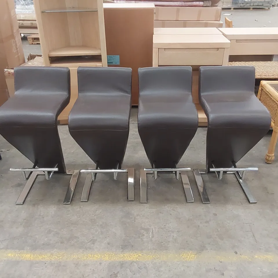 SET OF 4 DESIGNER Z-SHAPED FAUX LEATHER BAR STOOLS WITH FOOT RESTS