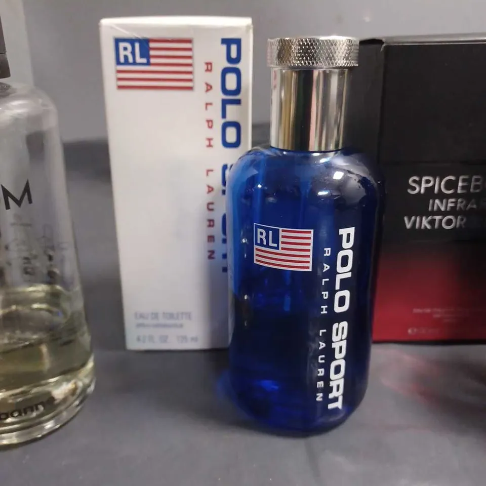 LOT OF 7 ASSORTED FRAGRANCE ITEMS TO INCLUDE POLO SPORT, PHANTOM, MON PARIS YVES SAINT LAURENT AND FRAGRANCED CANDLE