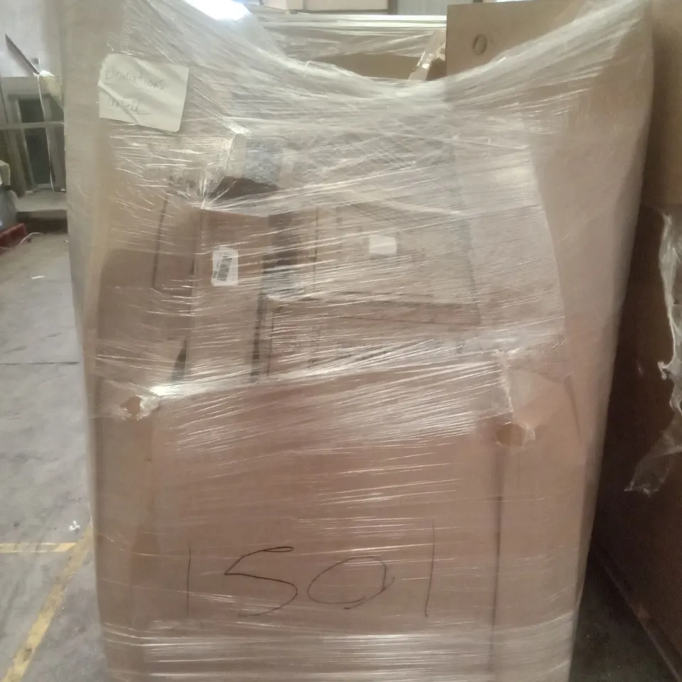 PALLET OF ASSORTED ITEMS INCLUDING TOILET SEAT, HOMIDEC TROLLEY, PEPE TOILET RISER WITH HANDLES, AIR MATTRESS - COMFORT, ADJUSTABLE WINDOW SCREEN, PEPE STOOL  