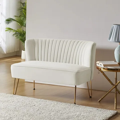 BOXED NOEMI 114cm CURVED BACK 2-SEAT LOVESEAT WITH METAL LEGS - IVORY (1 BOX)