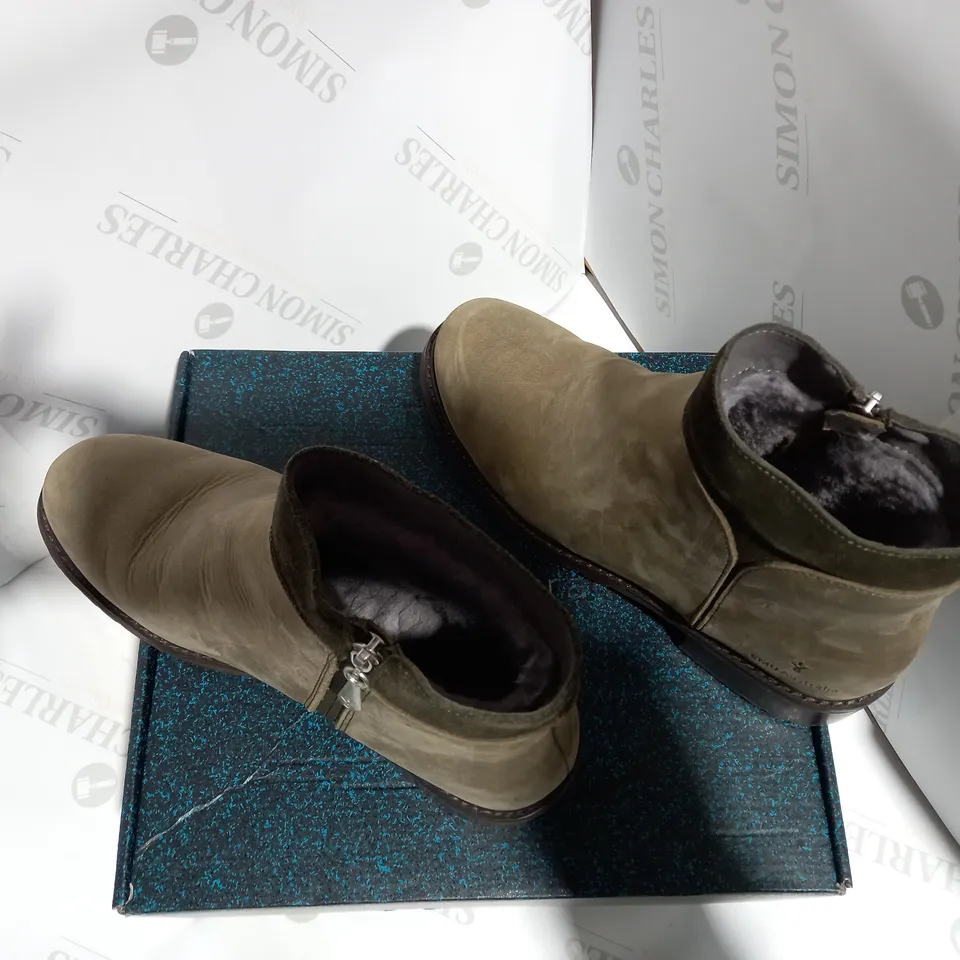 BOXED PAIR OF DARK OLIVE ANKLE BOOTS  - SIZE 7
