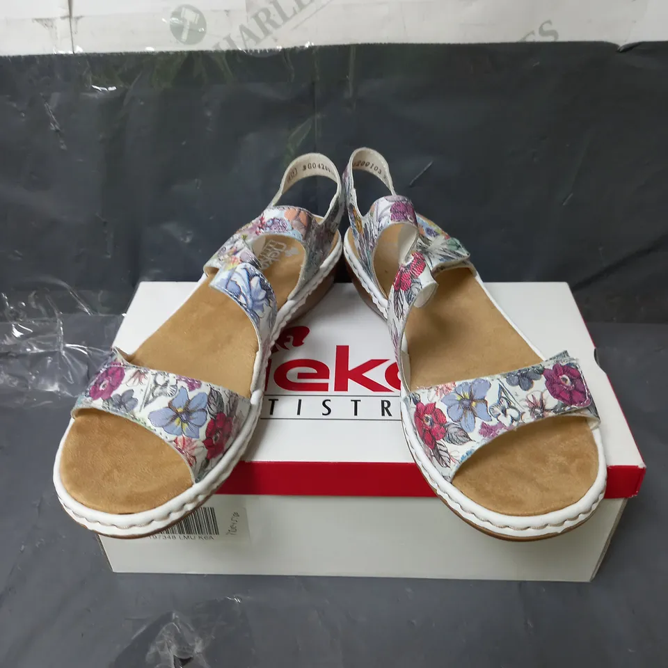 RIEKER ANTI-STRESS SANDALS WHITE FLORAL SIZE 6.5