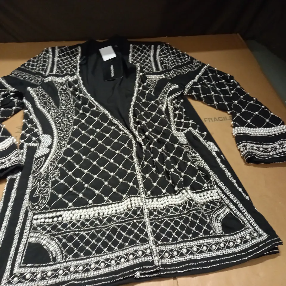 PRETTYLITTLETHING BLACK EMBELLISHED BEADED PREMIUM OVERSIZED BLAZER - 16