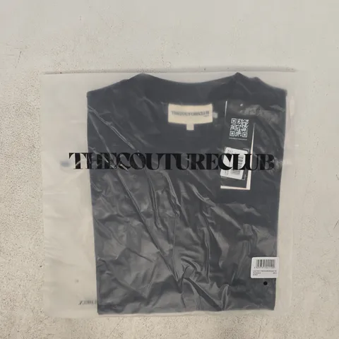 BAGGED THE COUTURE CLUB SCULPTING STRETCH EMBLEM BAYB TEE IN BLACK SIZE UK 12