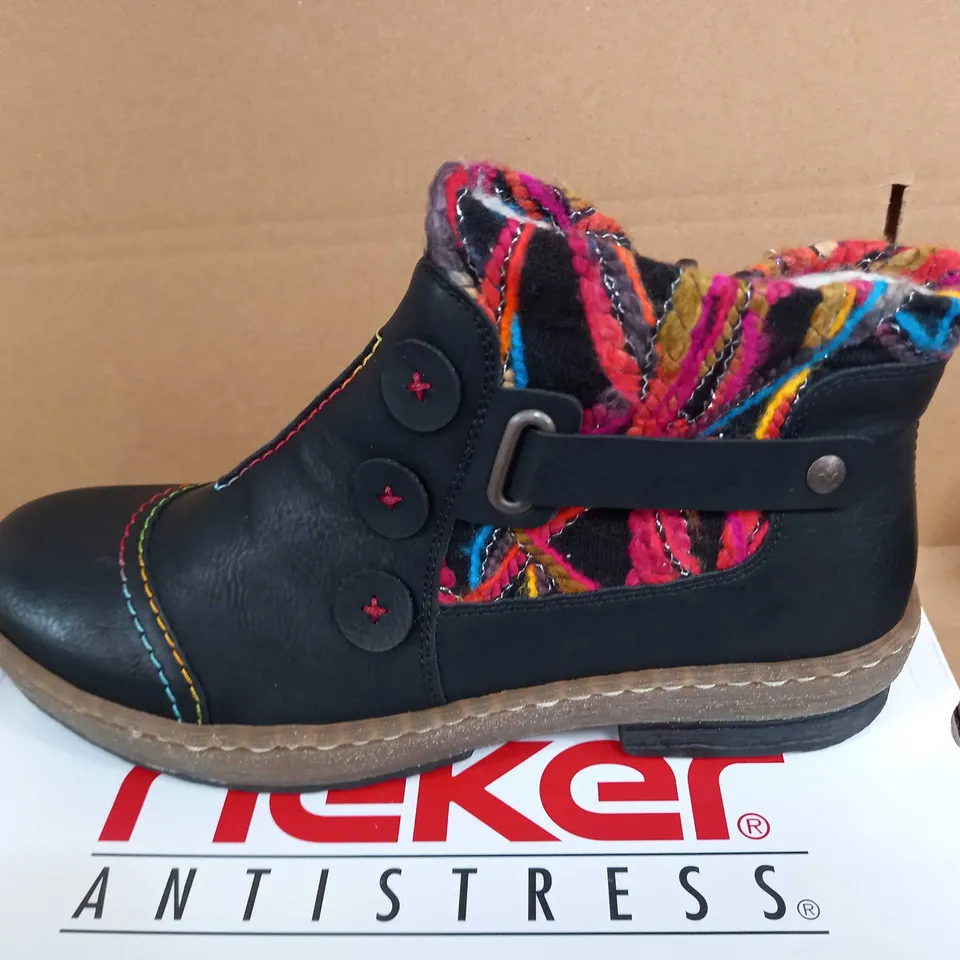 RIEKER CUFF BLACK ANKLE BOOTS - SIZE 8