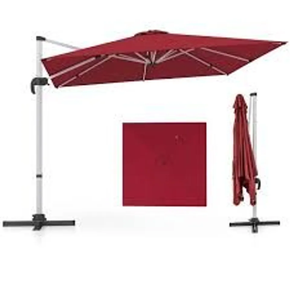 BOXED COSTWAY 300cm PATIO CANTILEVER UMBRELLA WITH 360° ROTATION AND ADJUSTABLE TILT - RED