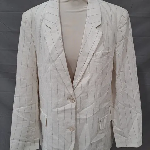 VERO MODA PINSTRIPE LINEN BLAZER IN OATMEAL/GREY SIZE 12