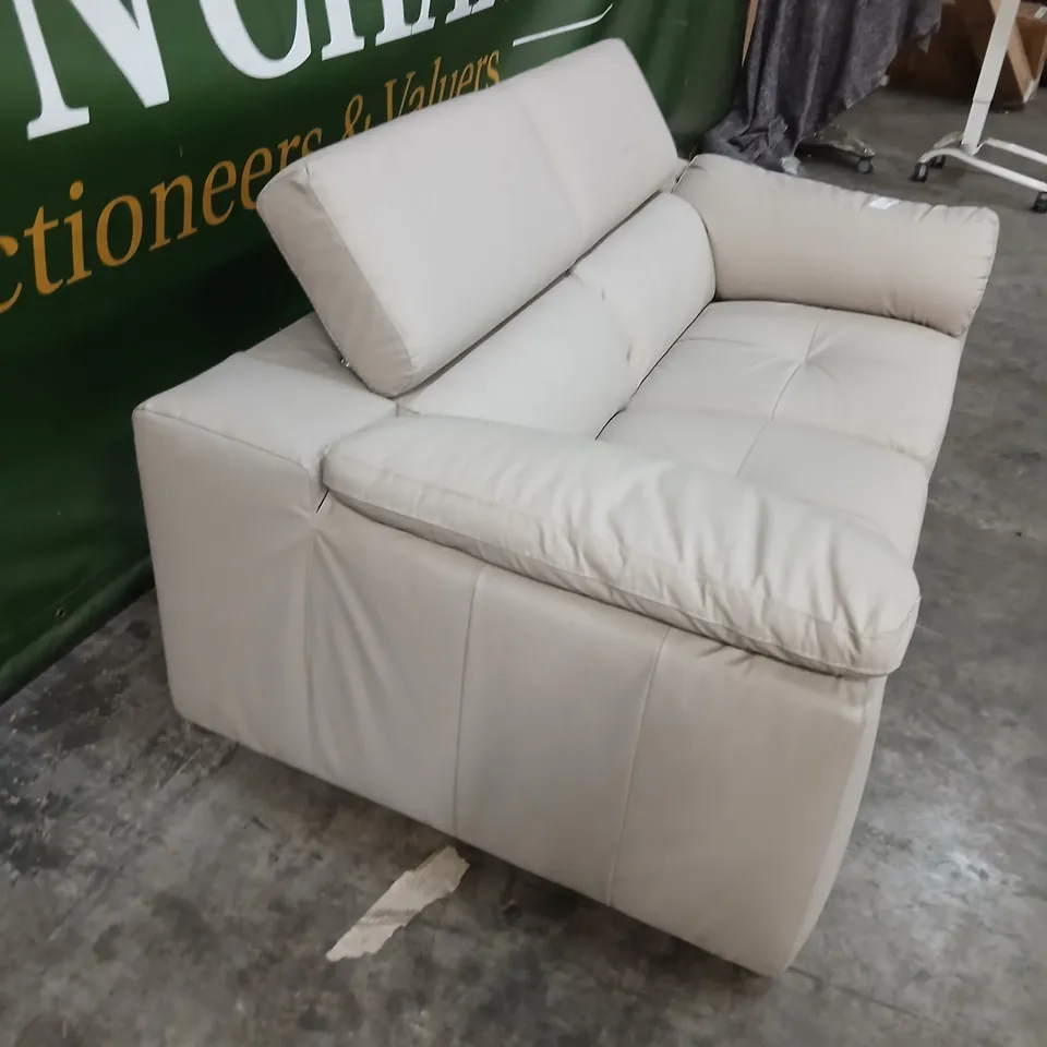 BEIGE LEATHER-LOOK UPHOLSTERED SOFA WITH PLUSH CUSHIONS