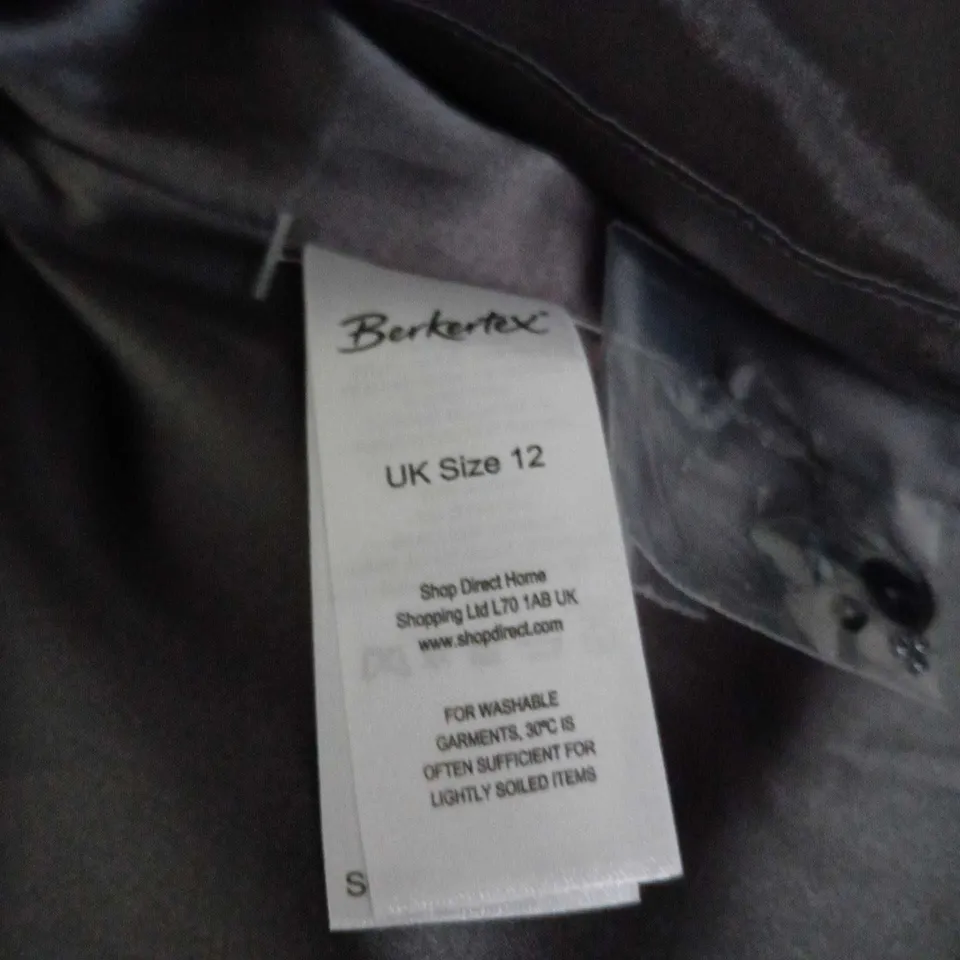 BERKETEX BLACK SATIN COCKTAIL DRESS, BEADED WAISTBAND, UK 12