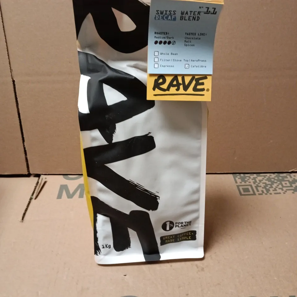 RAVE SWISS WATER DECAF COFFEE BEANS 1KG