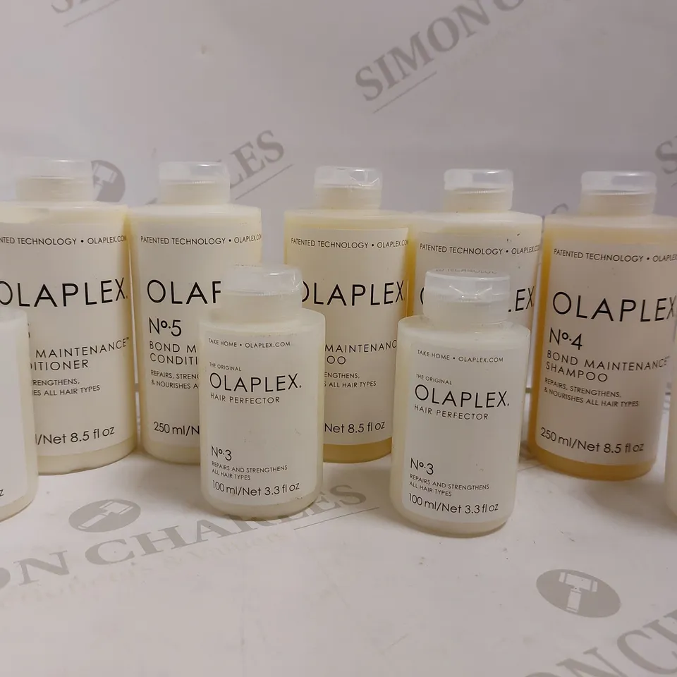 BOX OF APPROX 8 OLAPLEX ITEMS TO INCLUDE NO.3 HAIR PERFECTOR, NO4 BOND MAINTENANCE SHAMPOO AND NO5 BOND MAINTENANCE CONDITIONER
