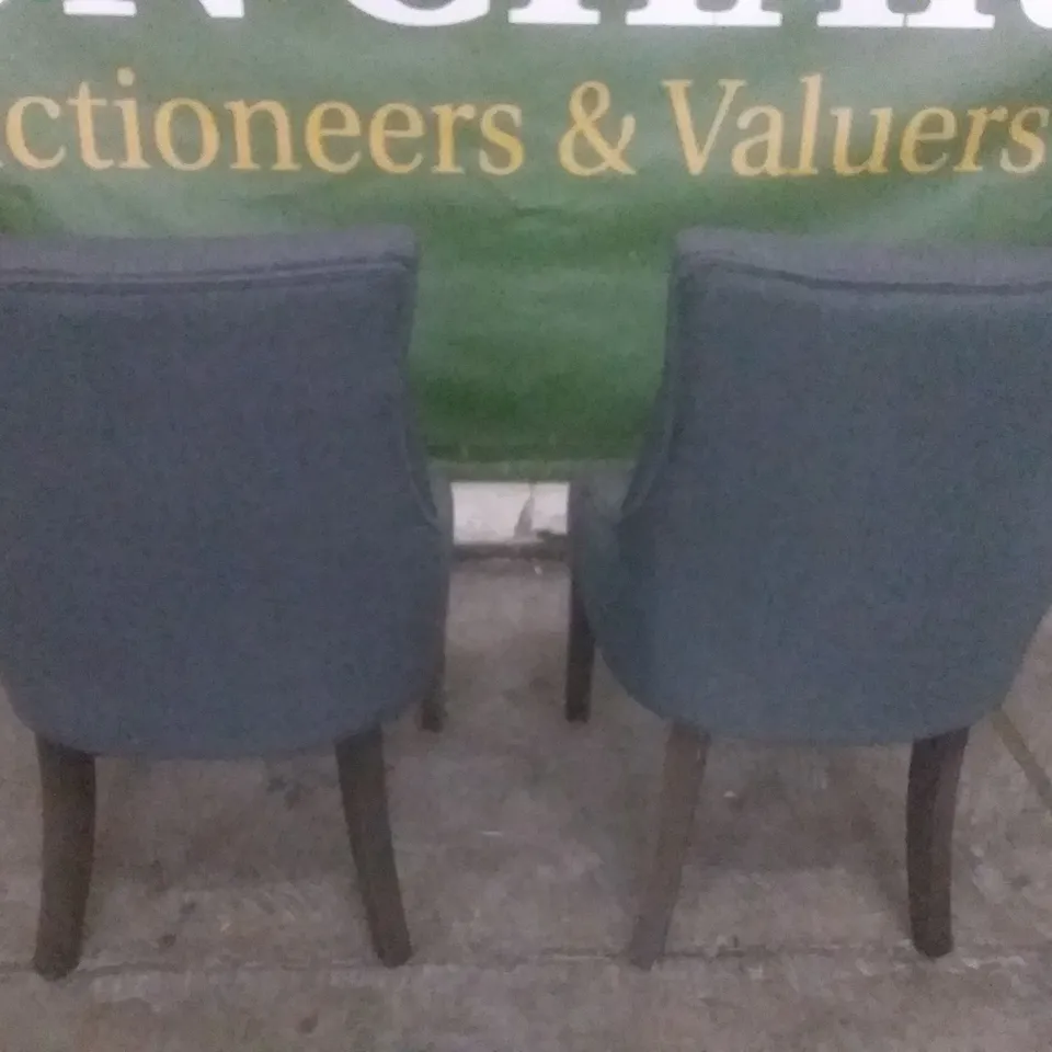 SET OF 2 DESIGNER DUKE SLATE FABRIC BUTTON BACK DINING CHAIR (DARK LEG)