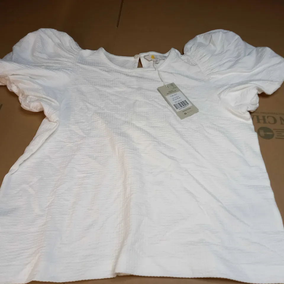 BODEN PUFF SLEEVE JERSEY TOP - WHITE - UK 10