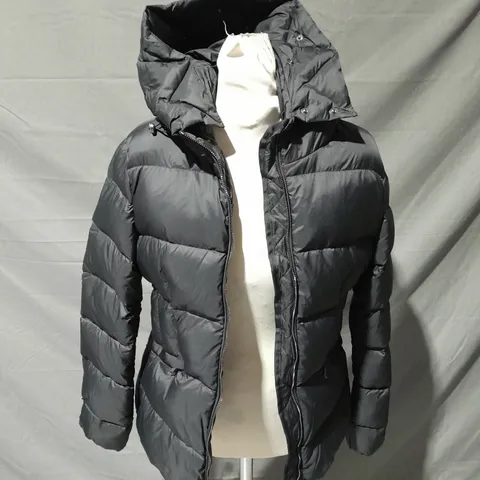 MONCLER MAT BLACK PADDED PUFFER JACKET WITH HOOD - SIZE 2