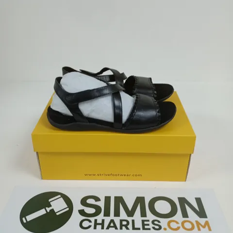 BOXED PAIR OF STRIVE CORAL LADIES BLACK SANDALS - UK 6