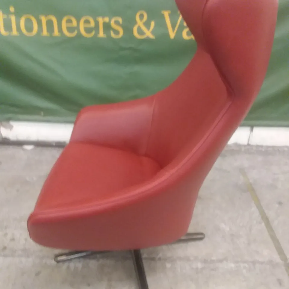 QUALITY ITALIAN DESIGNER GNOSTIC CHAIR + POUFF CALLAS RED LEATHER