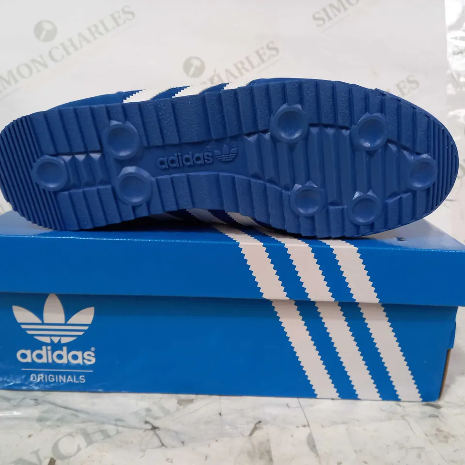 BOXED PAIR OF ADIDAS DRAGON SHOES IN BLUE/WHITE UK SIZE 8