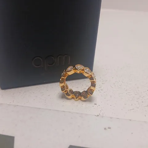 APM MONACO GOLD-TONE RING WITH CLEAR STONES – CERTIFICATE INCLUDED