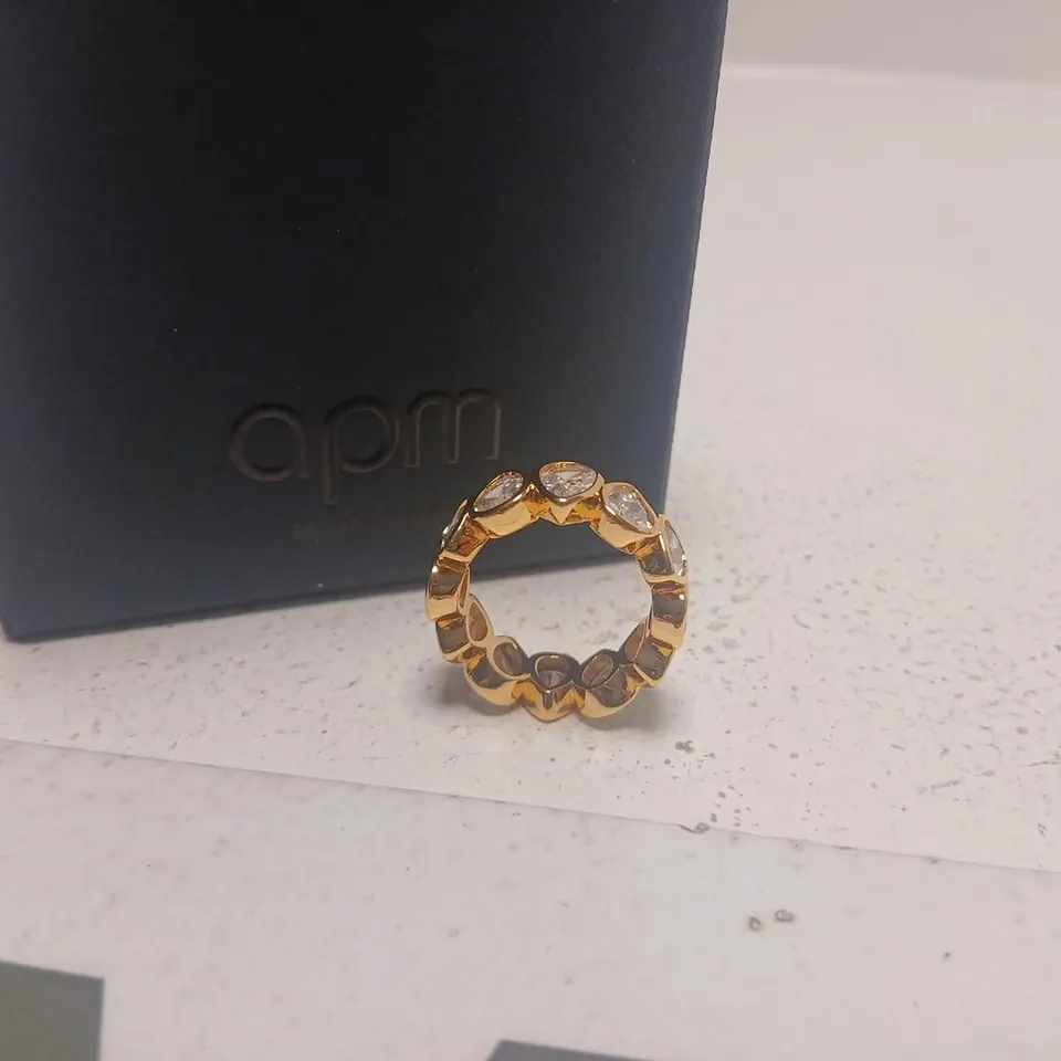 APM MONACO GOLD-TONE RING WITH CLEAR STONES – CERTIFICATE INCLUDED