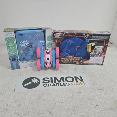APPROXIMATELY 8 ASSORTED TOYS & GAMES PRODUCTS TO INCLUDE MARVEL MECHSTRIKE MECHASAURS, DISNEY CLASSICS STITCH LEXIBOOK, STUNT FLIP RC CAR, ETC