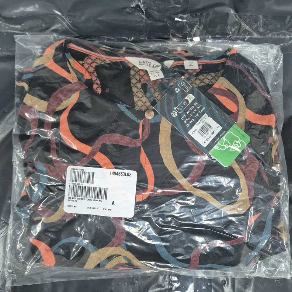 SEALED WHITE STUFF ANGIE MIDI DRESS IN BLACK/MULTI SIZE 12