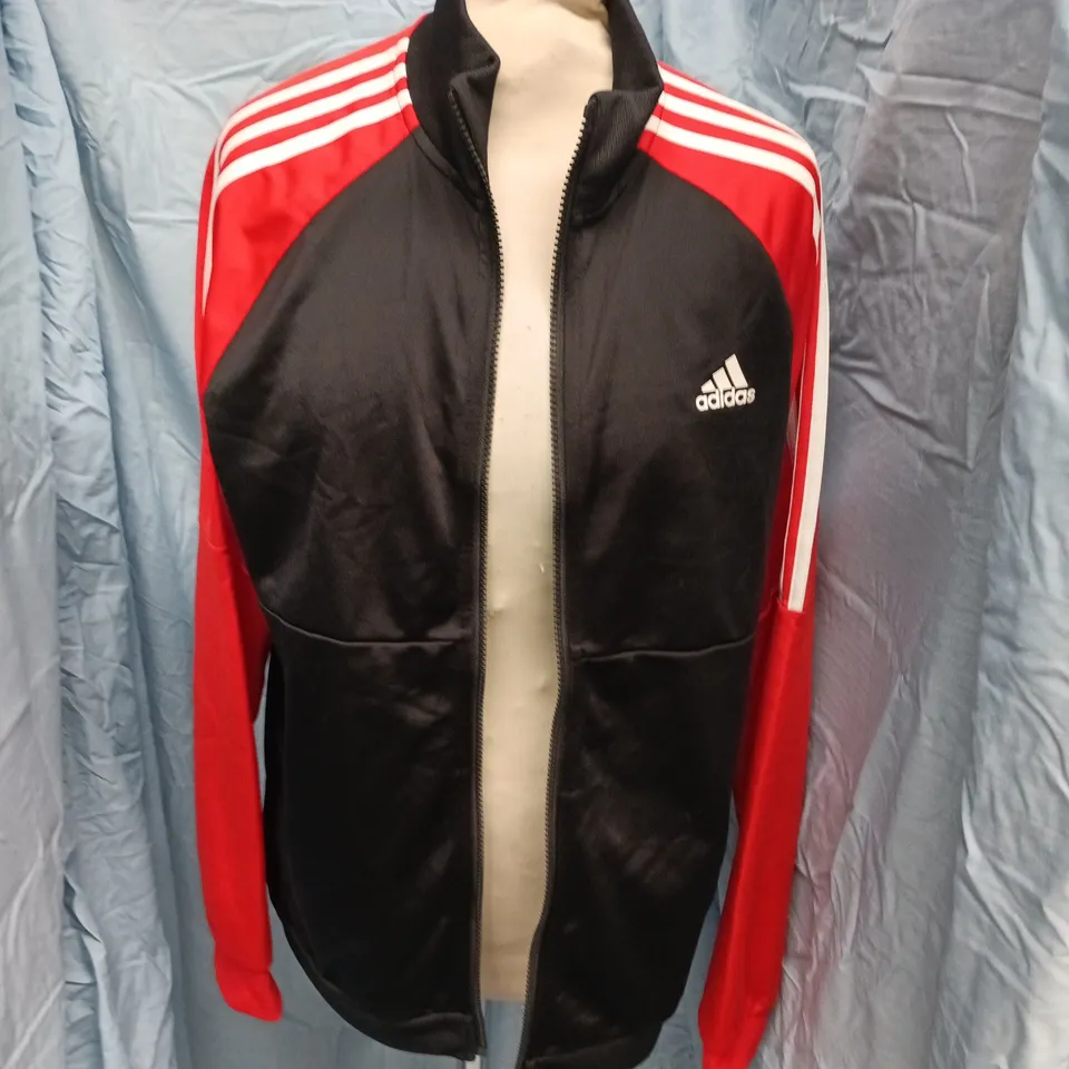 ADIDAS KIDS' TRACK JACKET – BLACK WITH RED SLEEVES, UK 15-16Y