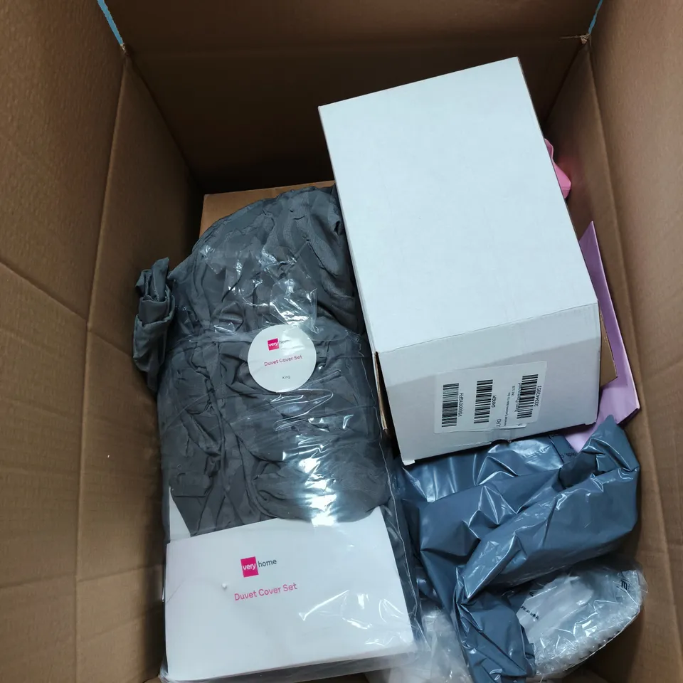 BOX OF APPROXIMATELY 20 ASSORTED HOUSEHOLD ITEMS TO INCLUDE GARNIER, SANCTUARY SPA, LOREAL ELVIVE, VERY HOME DUVET SET ETC