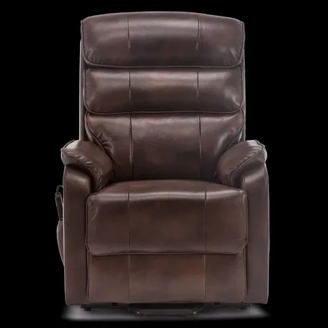 BOXED BUCKINGHAM BROWN FAUX LEATHER POWER RISE & RECLINING EASY CHAIR (2 BOXES)